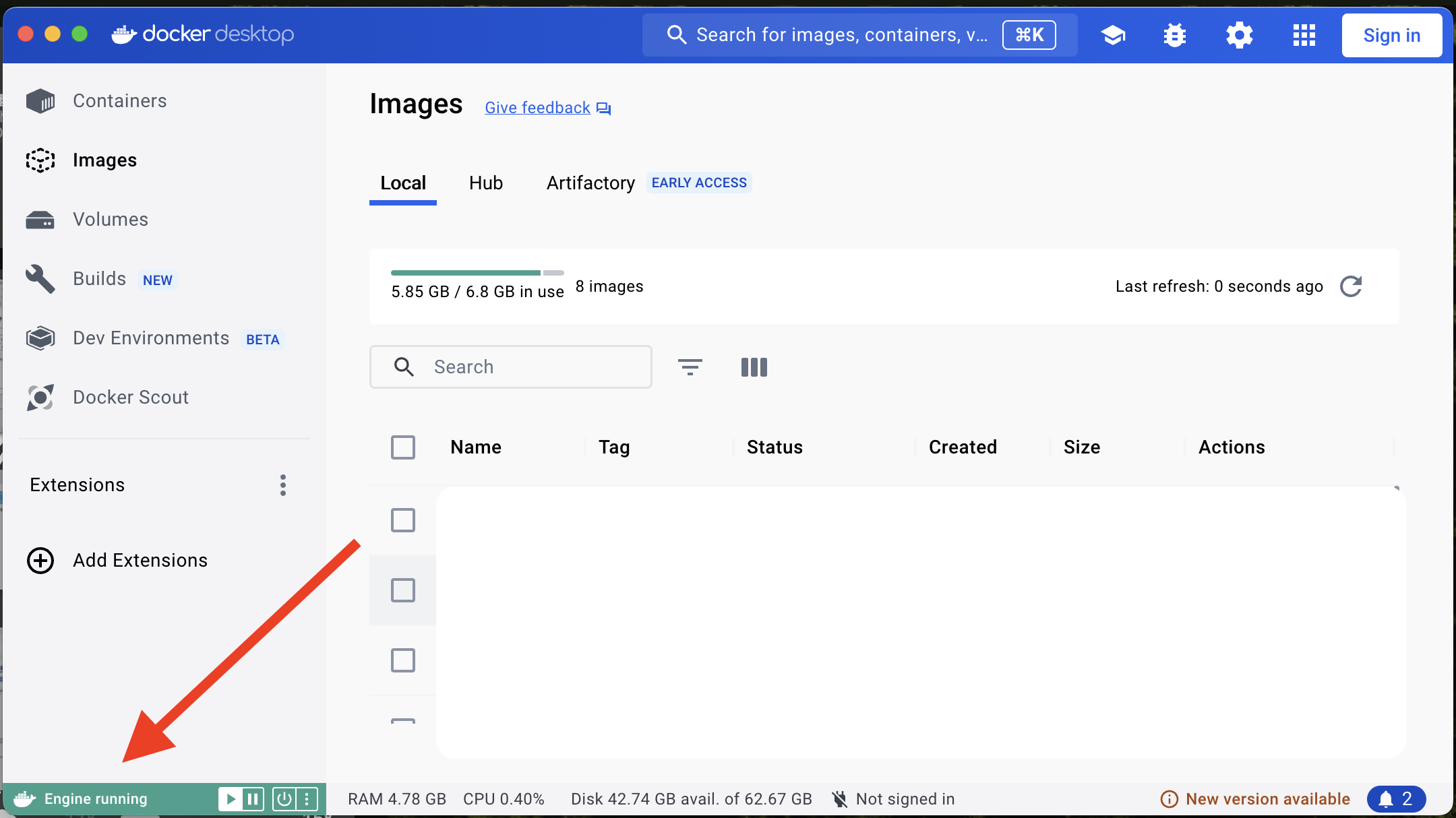 确认 Docker 服务成功启动（GUI）
